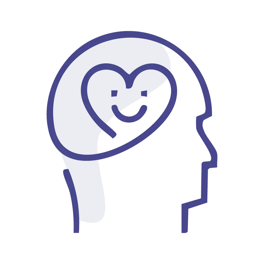 Icon showing a smiling heart inside a head.